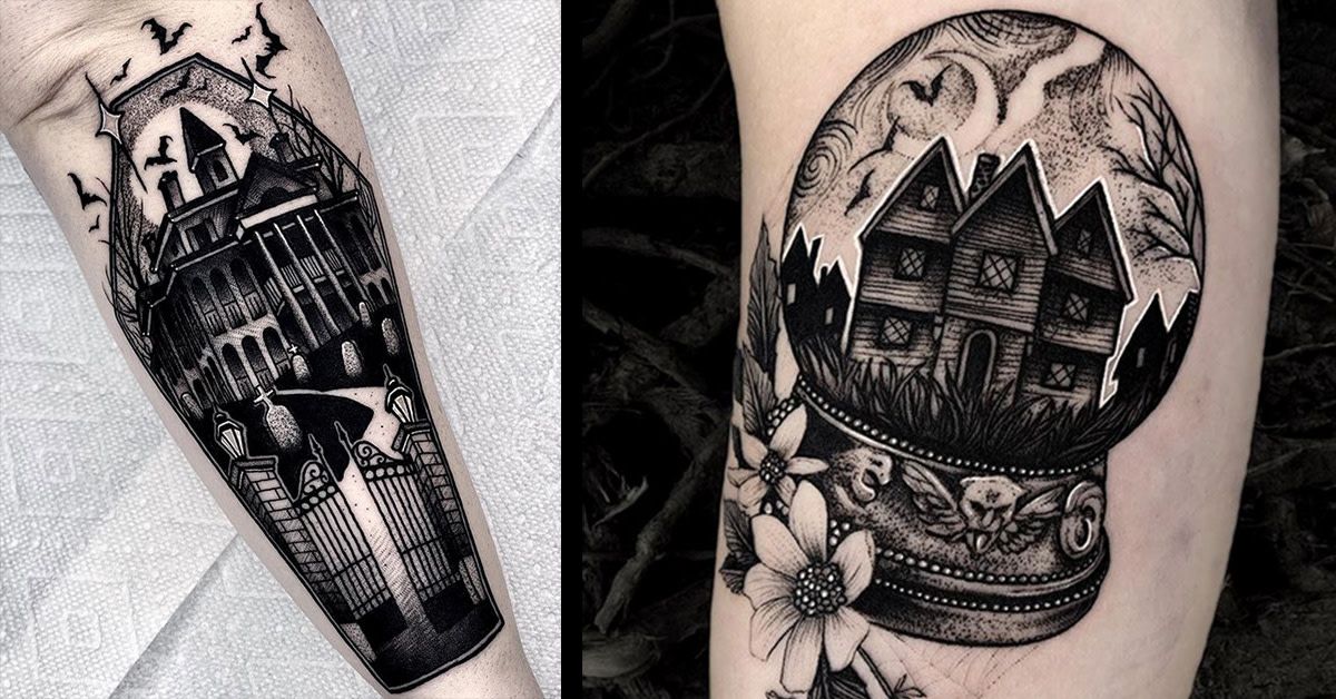 25 Spooky Haunted House Tattoos Would You Spend The Night In A Haunted