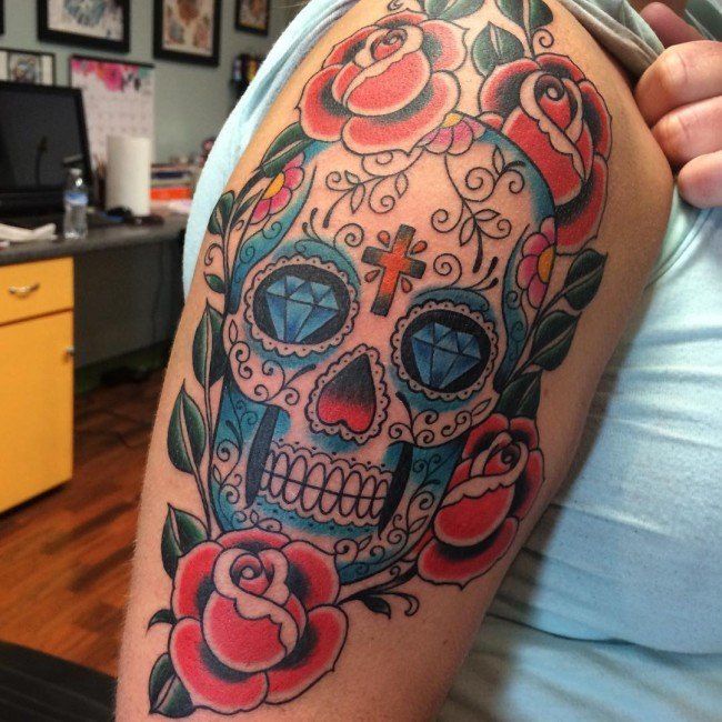 27 Colorful Sugar Skull Tattoo Designs And Meanings Tattooswin