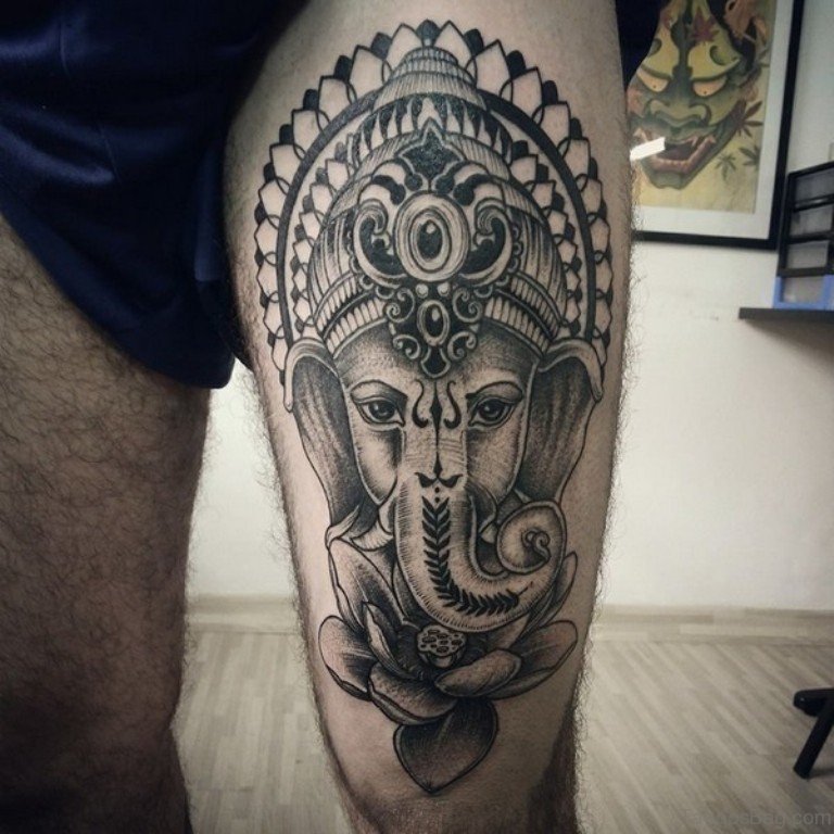 40 God Ganesha Tattoos On Thigh