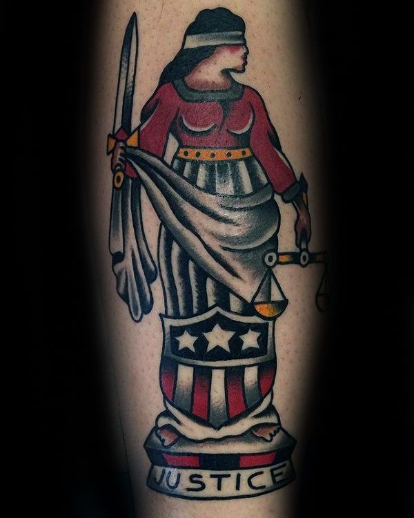 40 Lady Justice Tattoo Designs For Men Impartial Scale Ideas