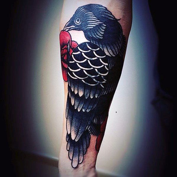 40 Traditional Crow Tattoo Designs For Men Old School Birds