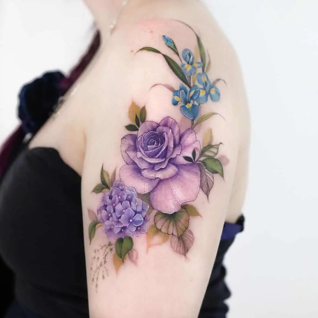 50 Purple Rose Tattoo Designs With Meanings Art And Design