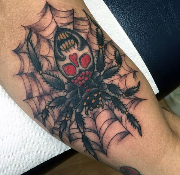 50 Traditional Spider Tattoo Designs For Men Webs Of Ideas