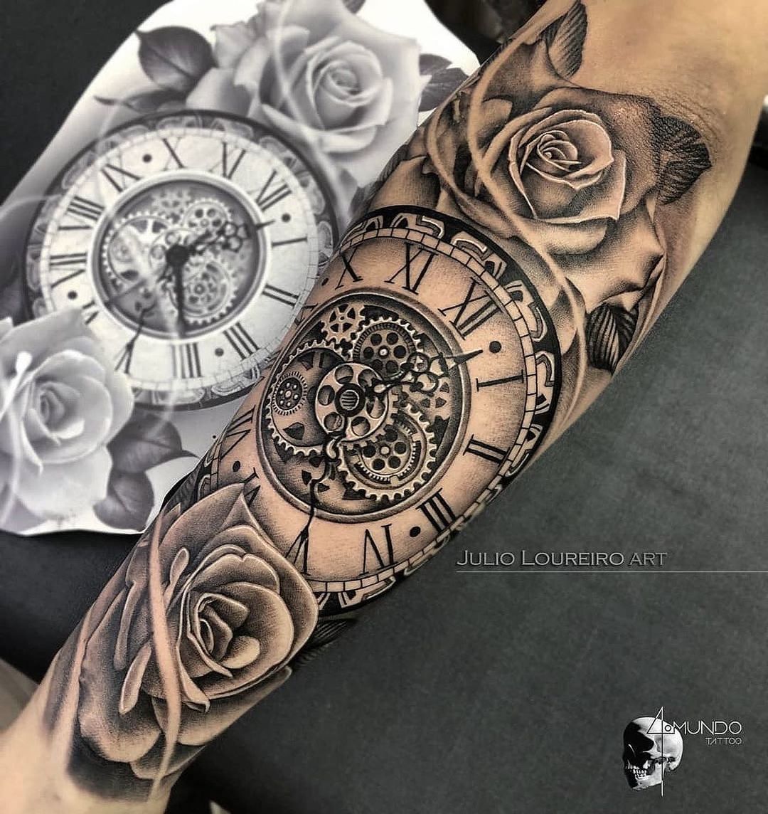 Amazing Roses Outer Clock Tattoo By Julio Loureiro Julioloureiro Art