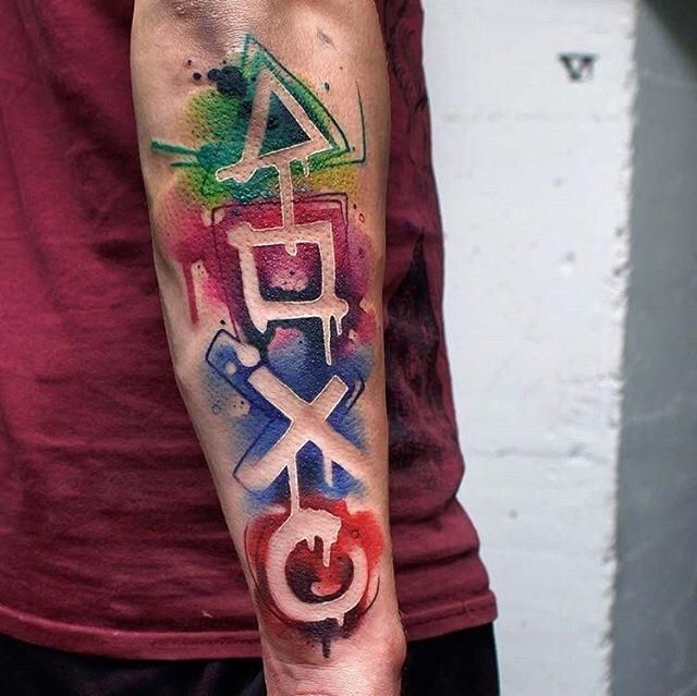 Awesome Watercolor Tattoo Art Works Of Playstation Buttons Motive Done By Tattoo Artist Uncl