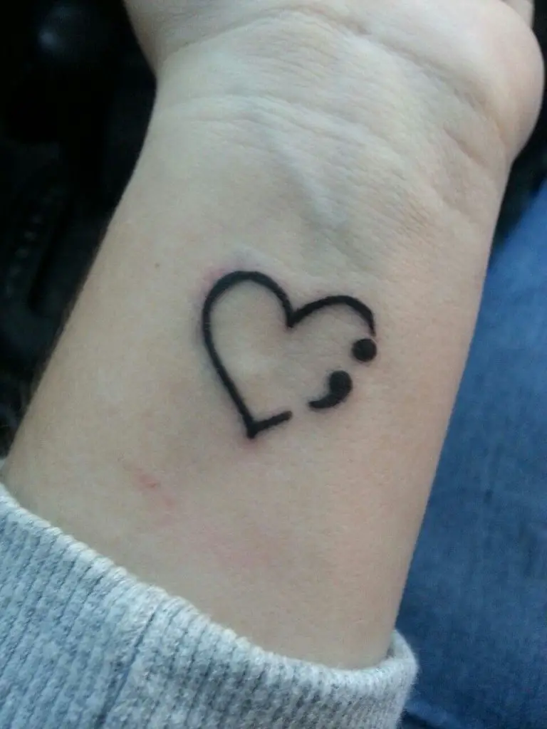 Be The Author Of Your Own Life Semicolon Tattoo With Teal Heart For