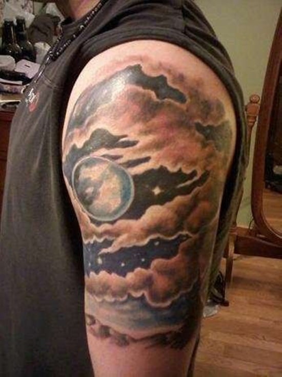 Beautiful Mountains And Clouds Tattoo On Arm Sleeve Cloud Tattoo