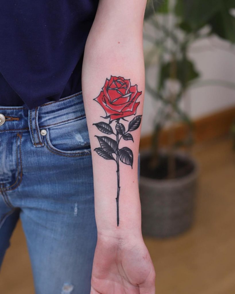 Beautiful Single Red Rose Forearm Tattoo Ideas For Women Beautiful