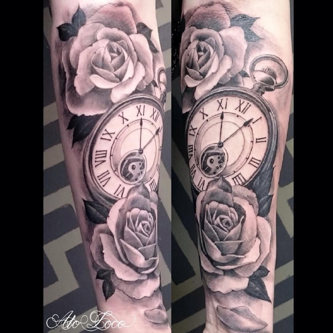 Black And Gray Half Sleeve Tattoos Clocks Google Search Half Sleeve