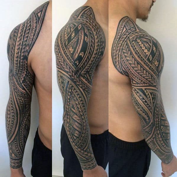 Black Ink Polynesian Tribal Male Half Sleeve Tattoos Half Sleeve Tattoos Lower Arm Half Sleeve