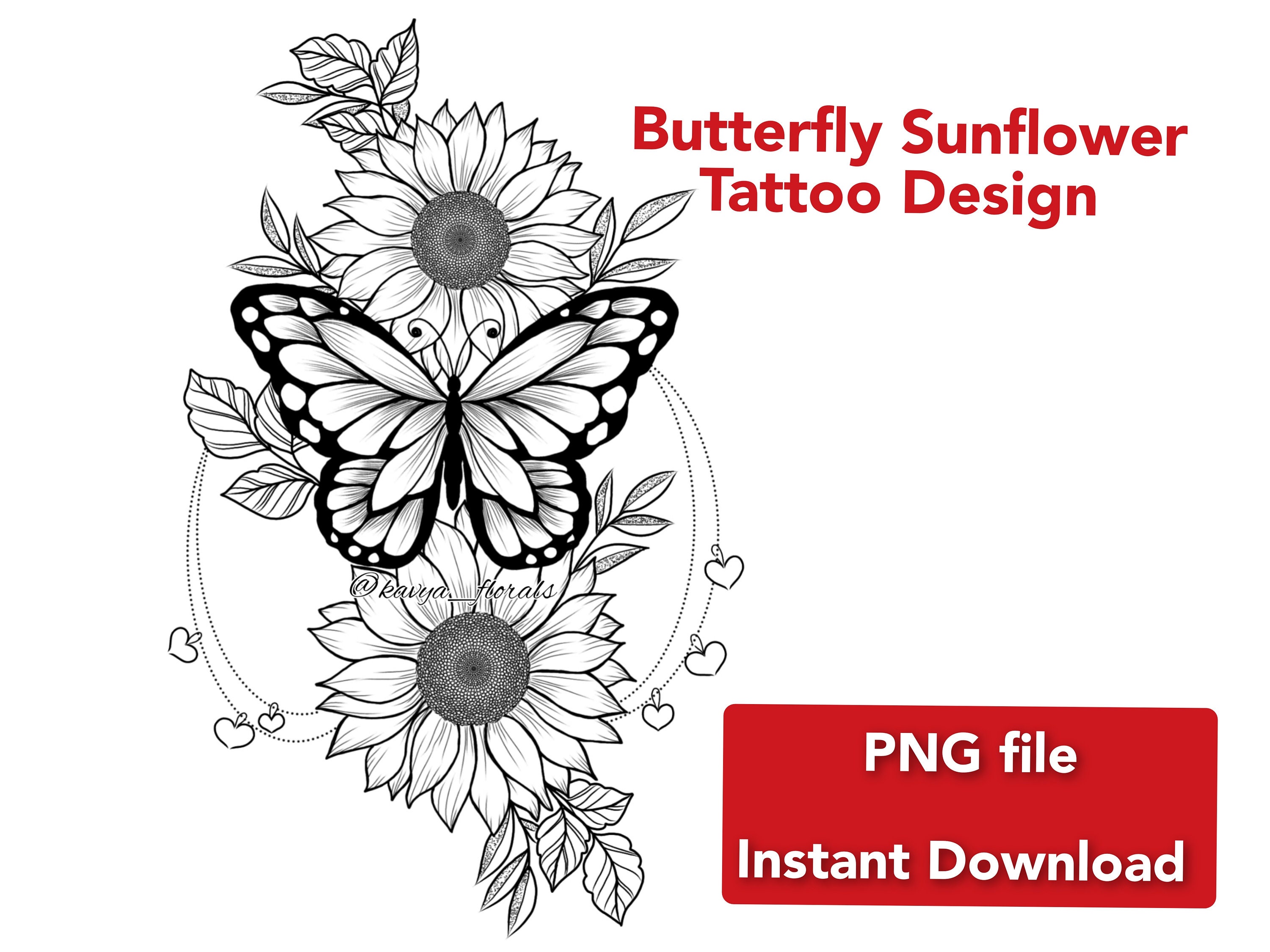 Butterfly Sunflower Tattoo Design Beautiful Tattoo For Women Etsy