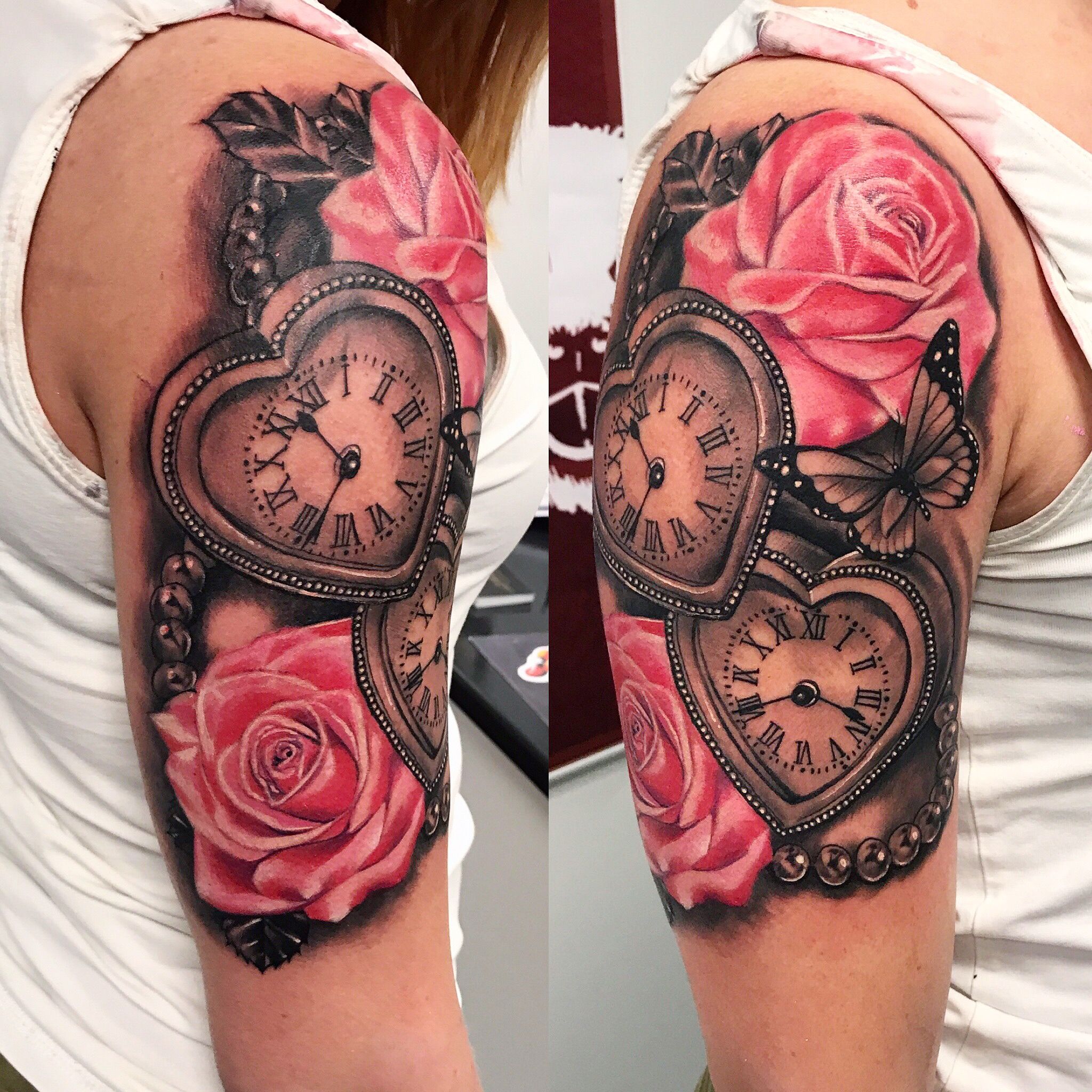 Clock And Rose Tattoo Design