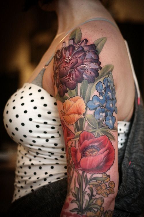 Color Flower Watercolor Tattoo Sleeve Watercolor Rose Tattoos Rainbow Tattoos