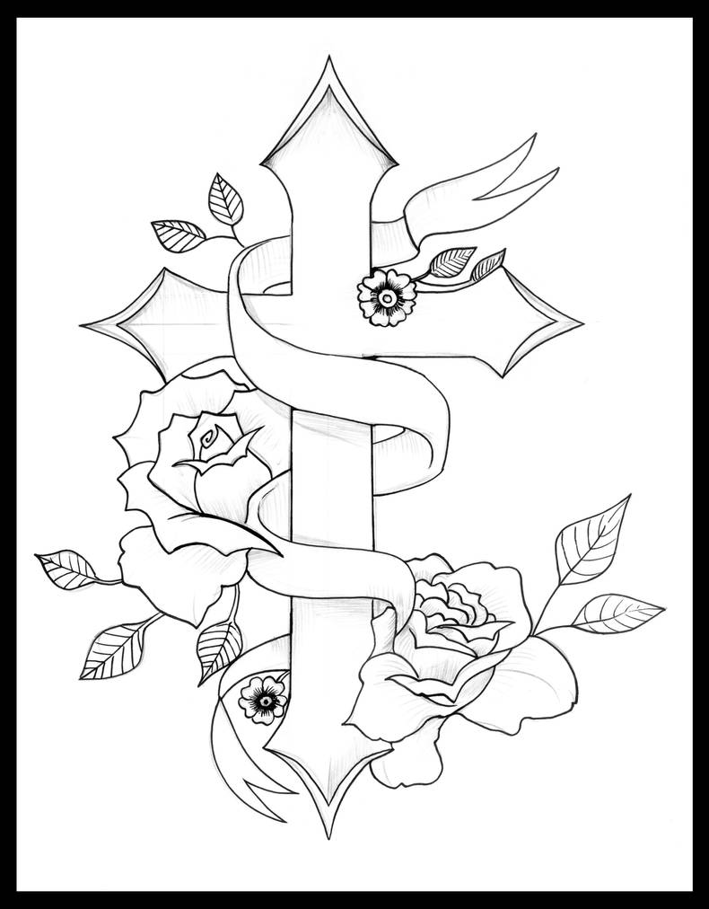 Cross With Roses And Ribbon Tattoo Design Tattoo Designs Pinterest