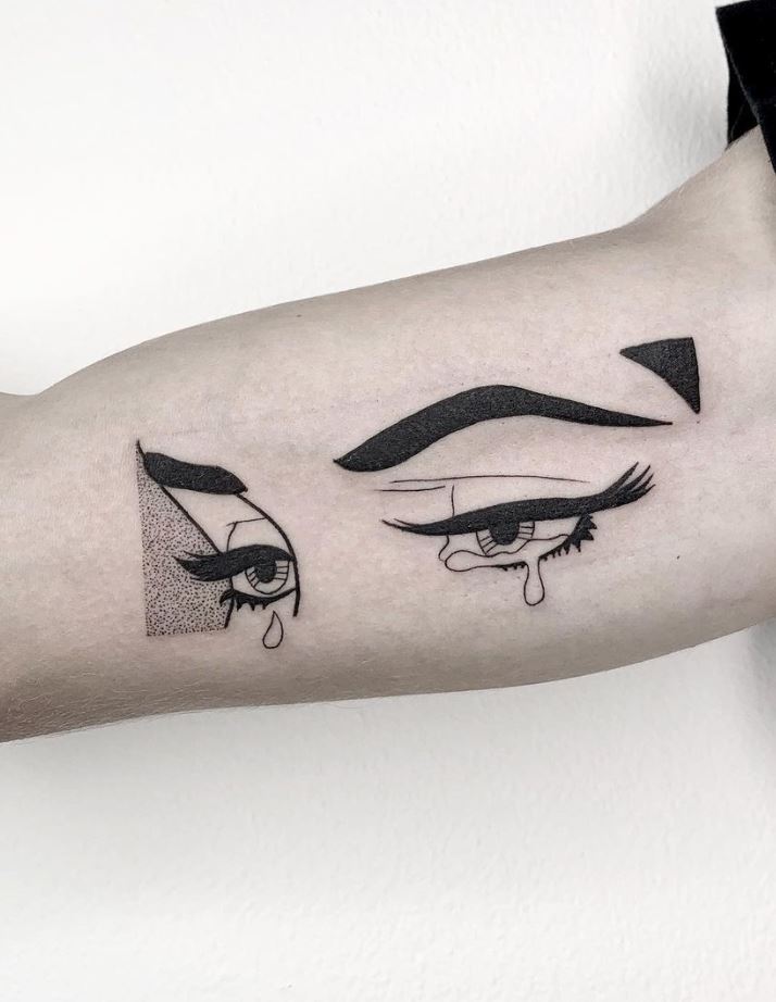 Crying Eyes Girl S Arm Tattoo