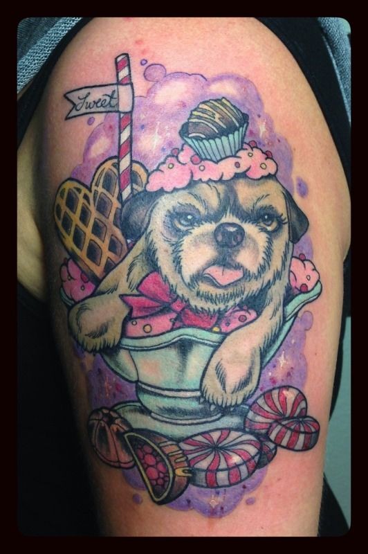 Cute Doggy With Candy Tattoo Tattooimages Biz