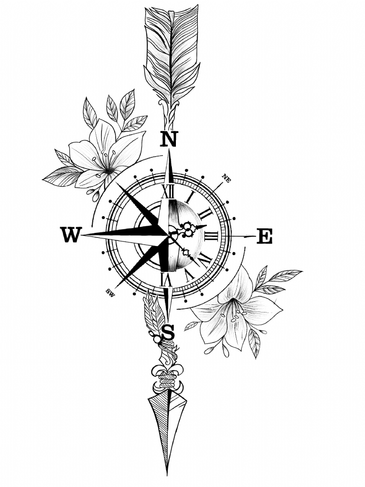 Digital Download Nautical Compass Tattoo Design Png Svg Files