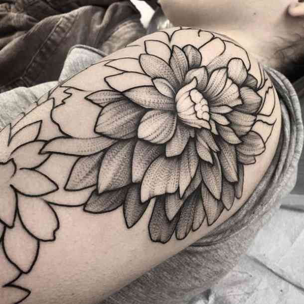 Each Of This Flower S Many Petals Is Filled With Dots Tattoo Dotwork