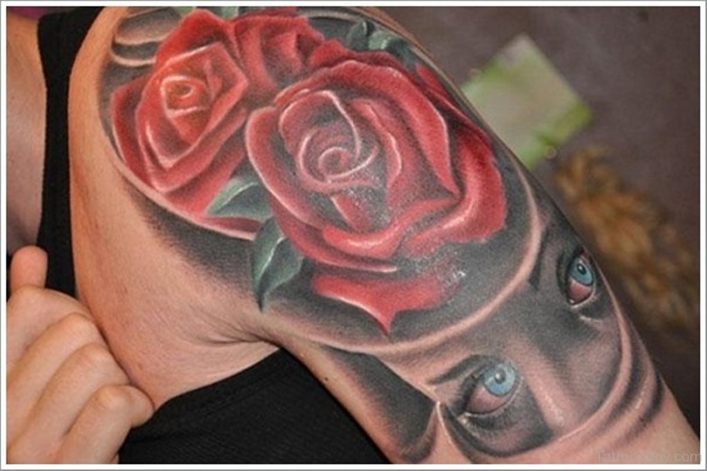 Eye And Rose Tattoo On Shoulder Tattoos Designs