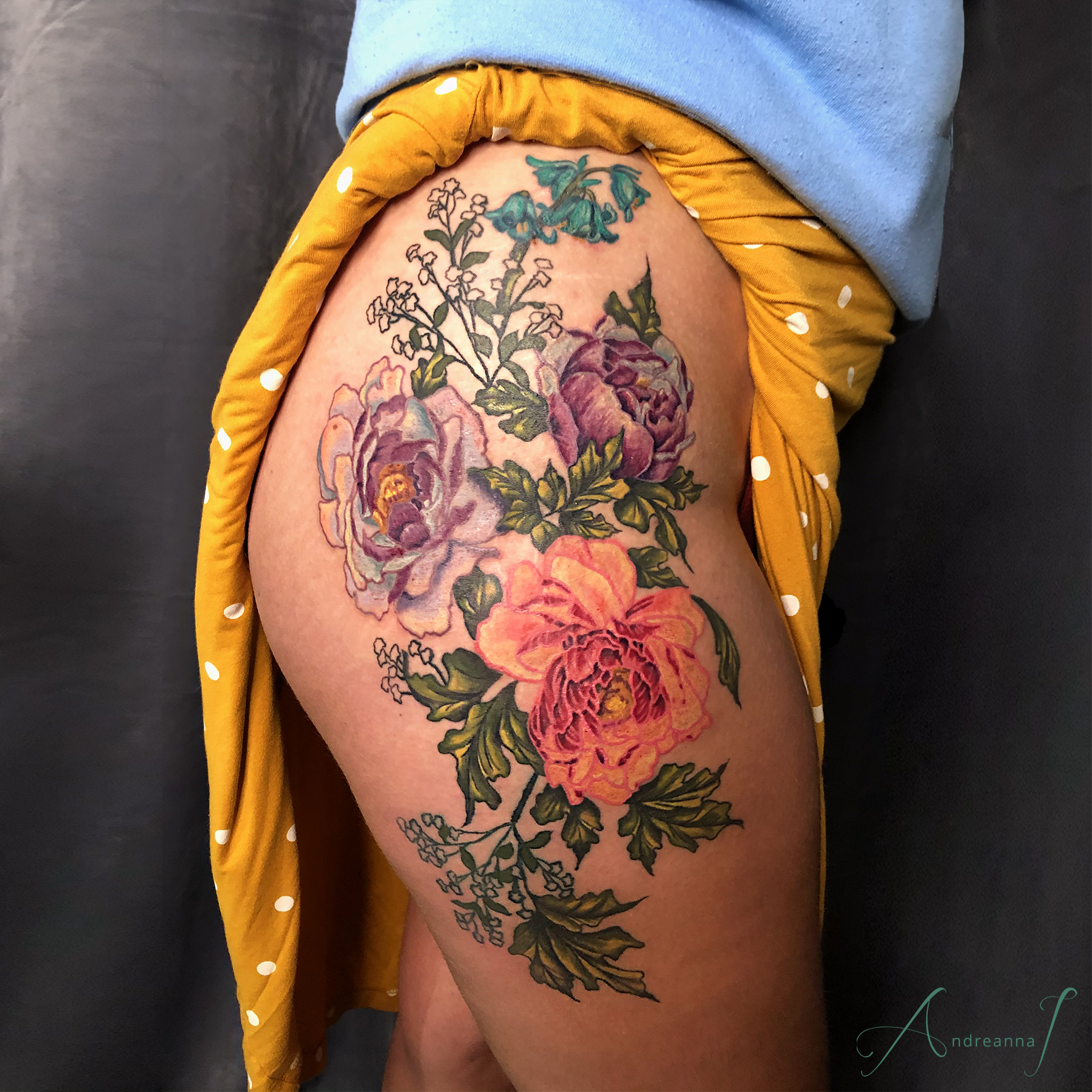 Flower Hip And Thigh Tattoos