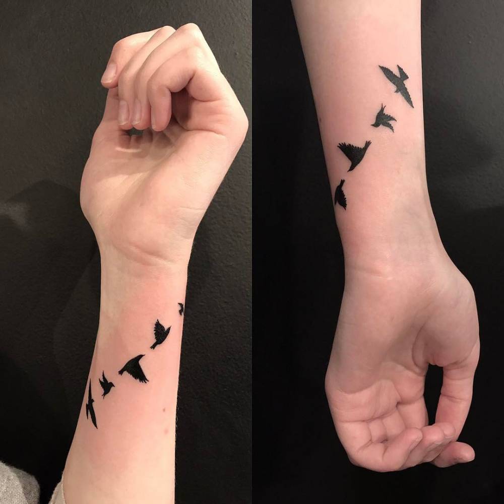 Flying Birds Tattoo On Wrist