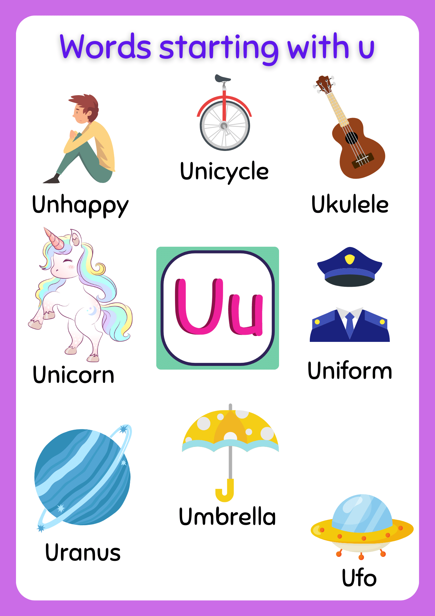 Free Printable Words That Start With U Worksheet About Preschool