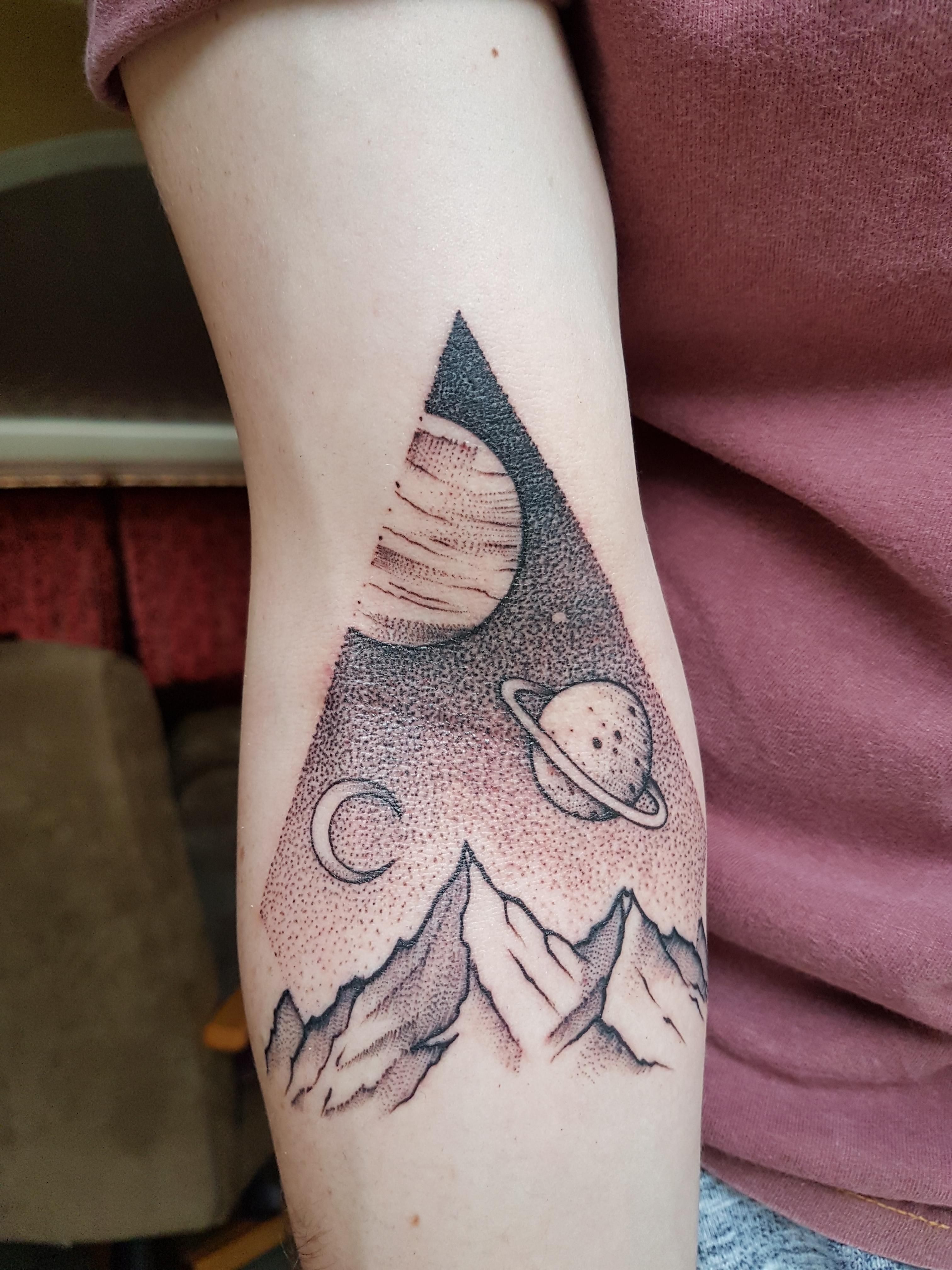 Freshly Done Dotwork Space Tattoo By Ant Minerva Lodge Tattoo Club In