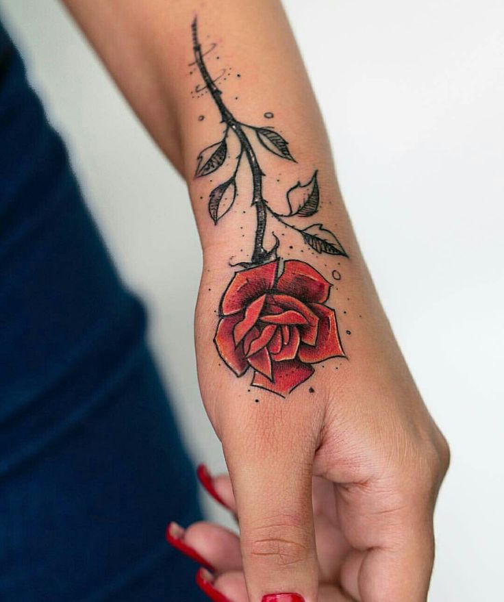 Girl Rose Tattoo On Hand