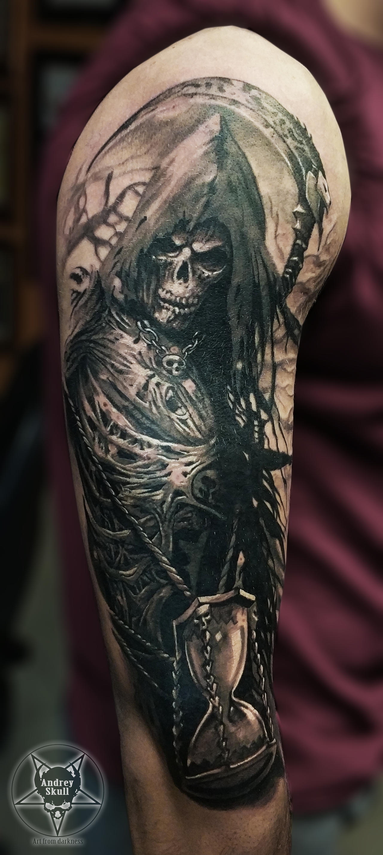 Grim Reaper By Andreyskull On Deviantart Evil Skull Tattoo Evil Tattoos Men Tattoos Arm Sleeve