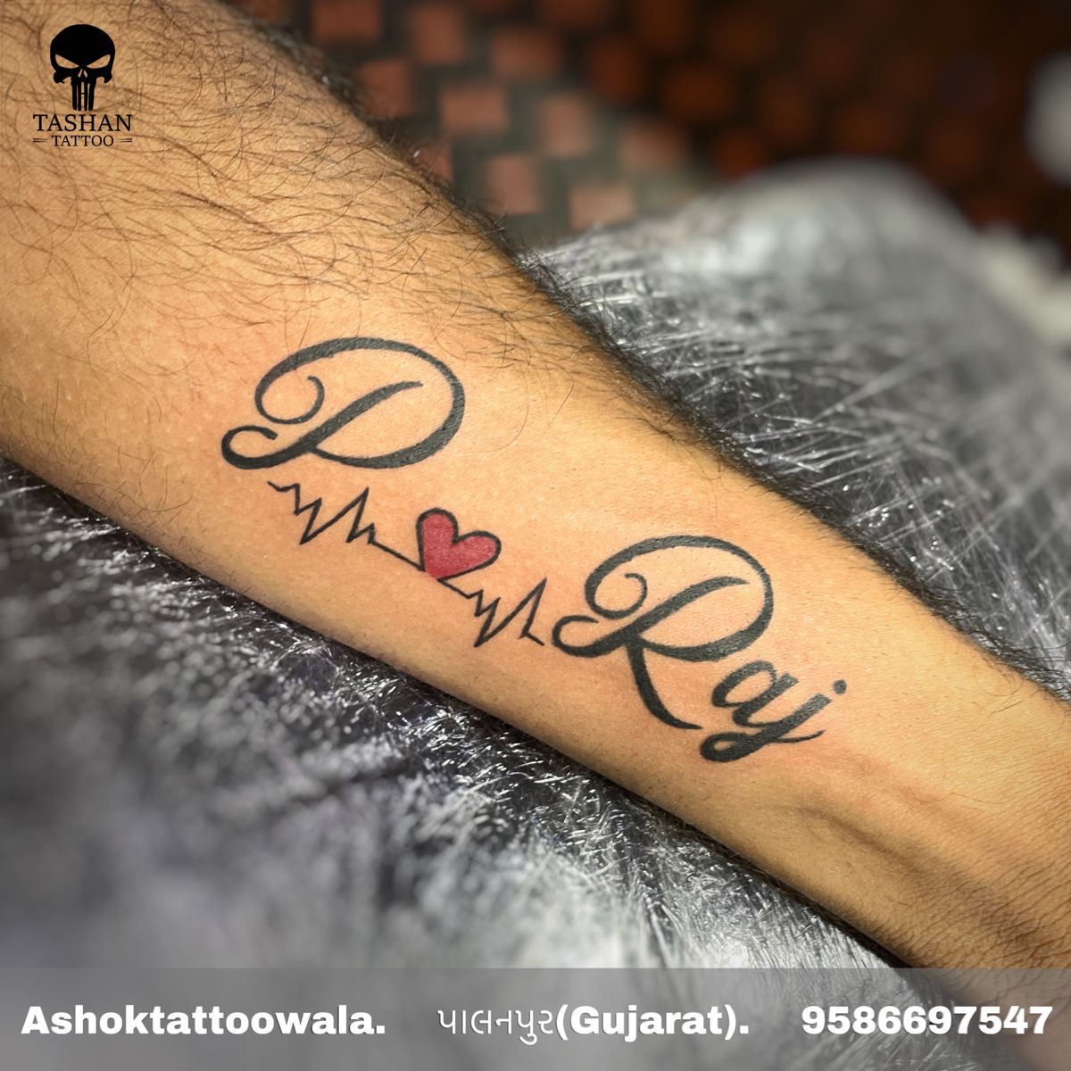 Hand Raj Name Tattoo Design Under Asia