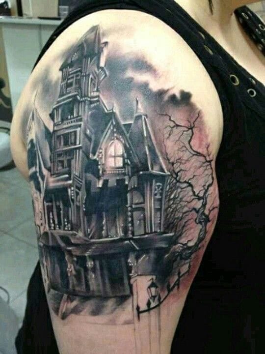 Haunted House Cool Tattoos Haunted House Tattoo Autumn Tattoo