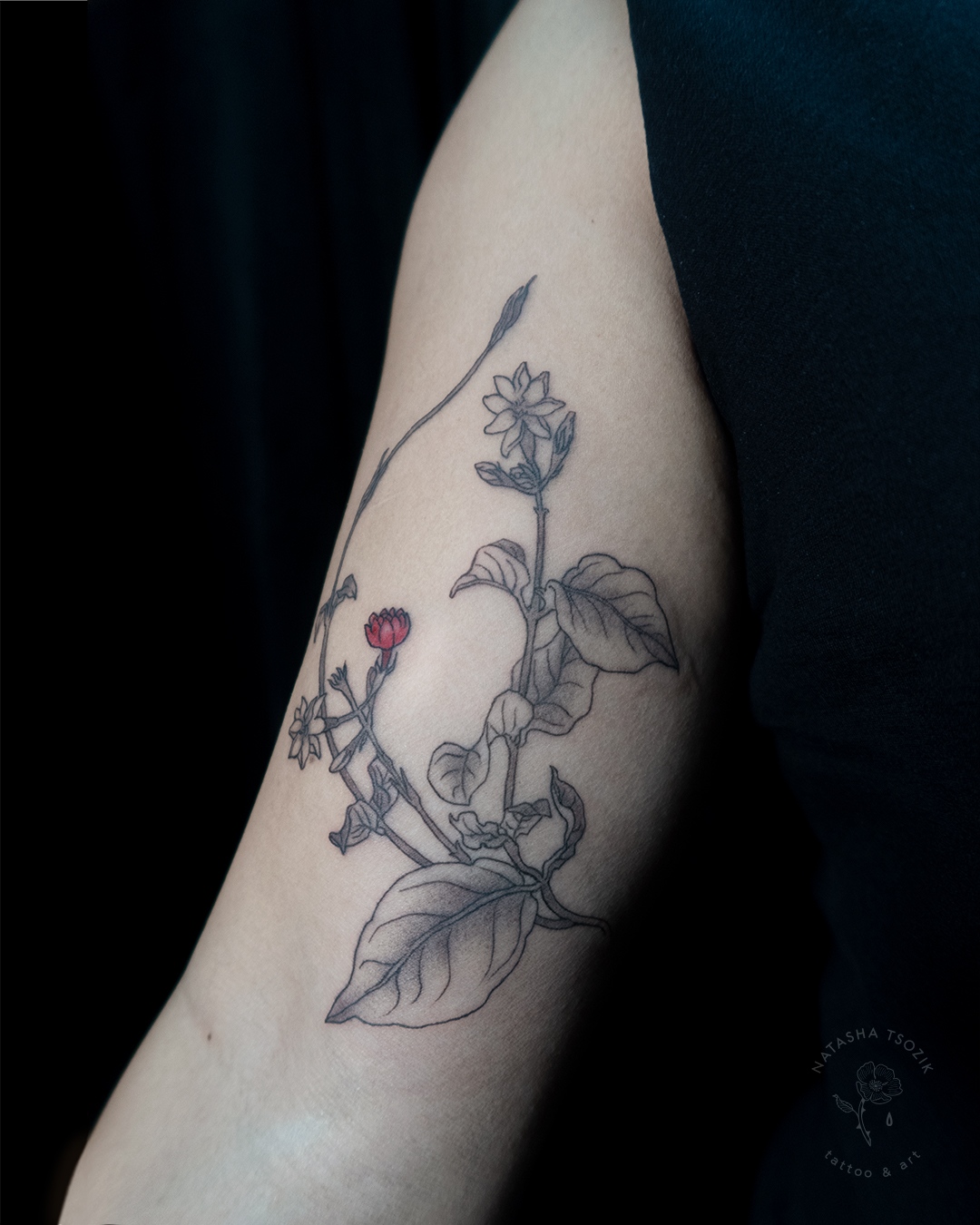 Illustrative Style Sampaguita Flower Tattoo Located On