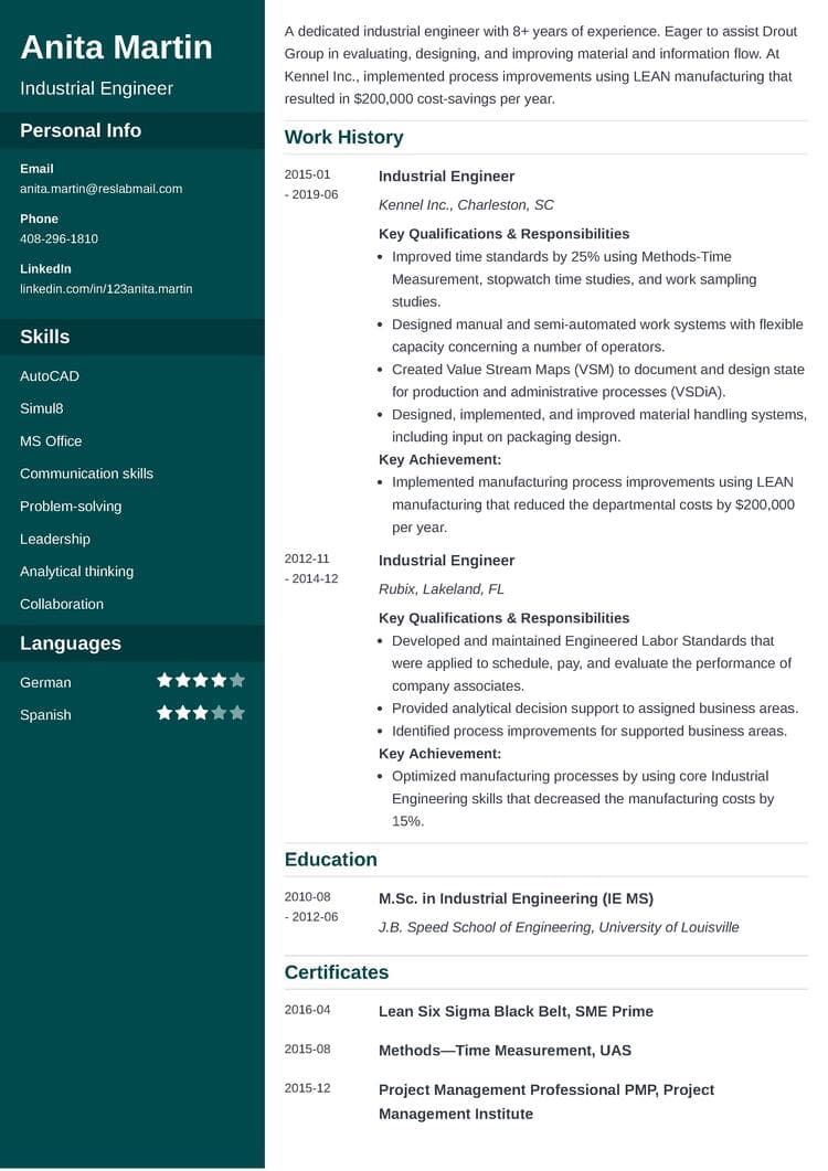 Industrial Engineer Resume Examples Amp 20 Writing Tips