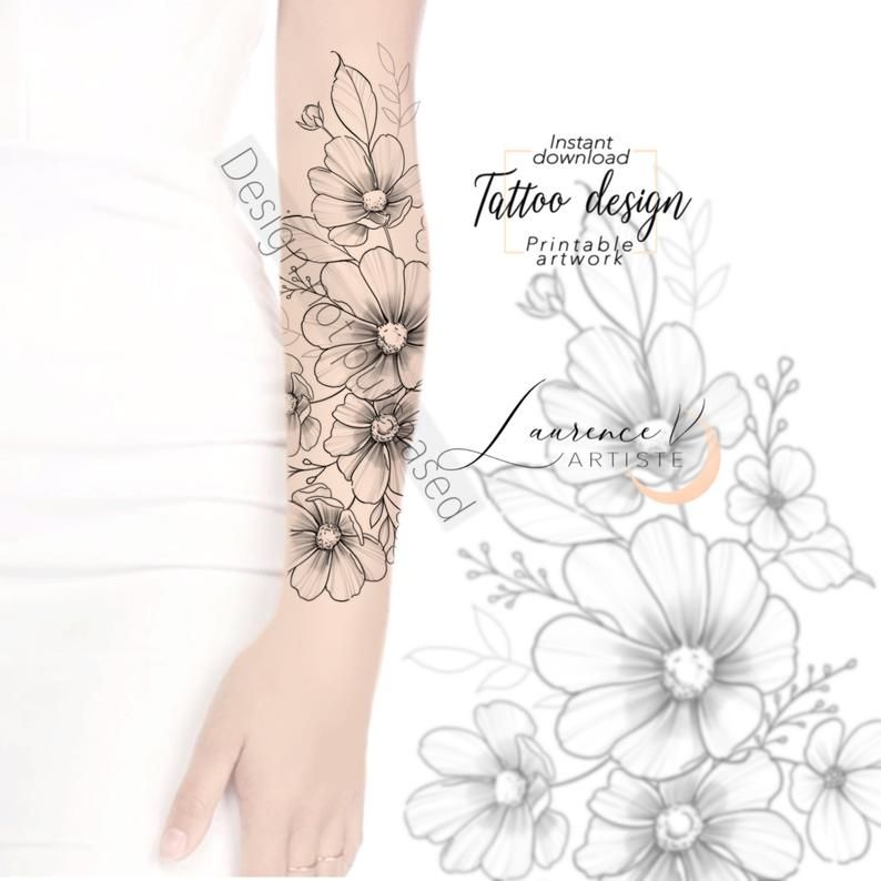 Instant Download Tattoo Design Flowers And Chains Tattoo Printable