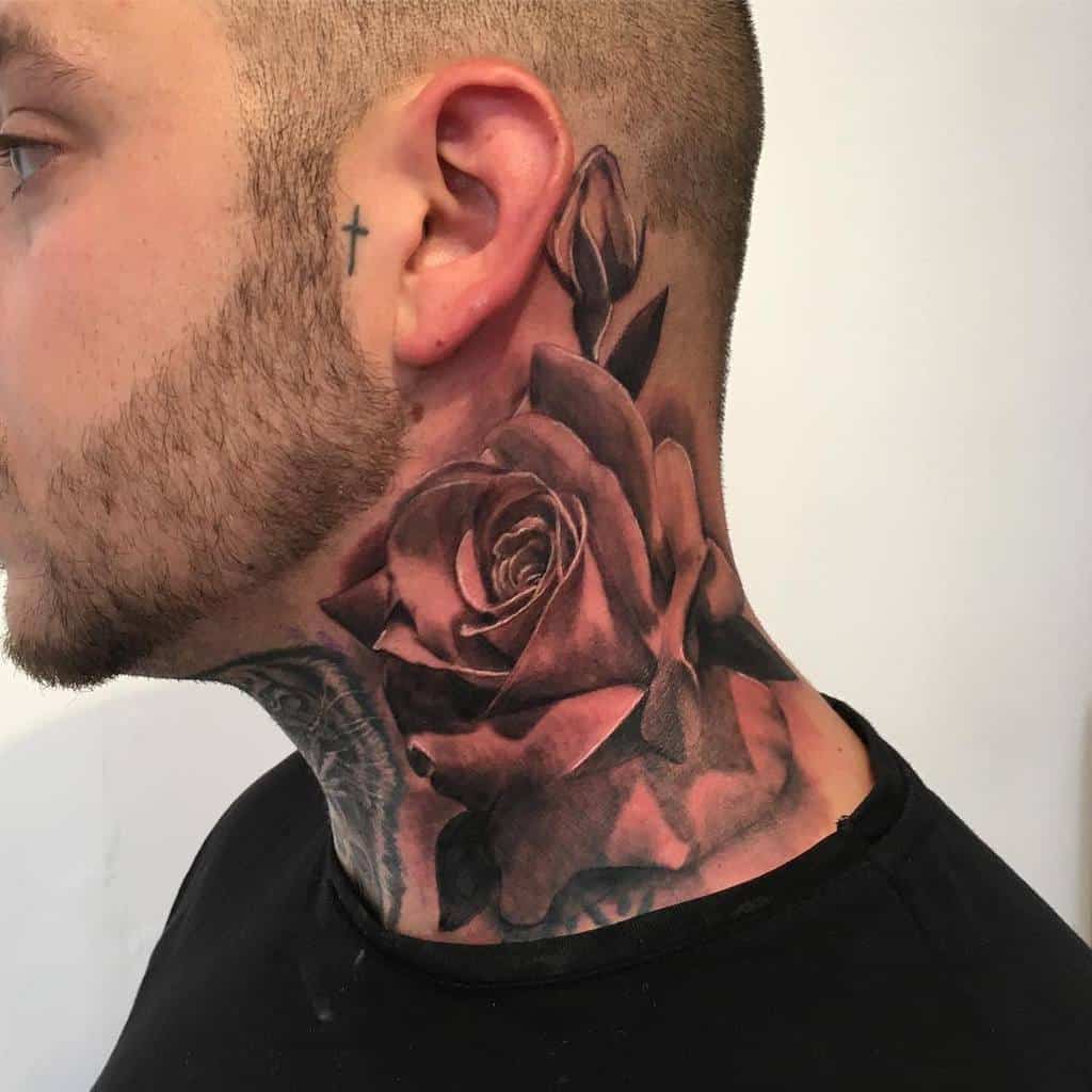 Lovely Rose Tattoo On Neck Tattoos Designs