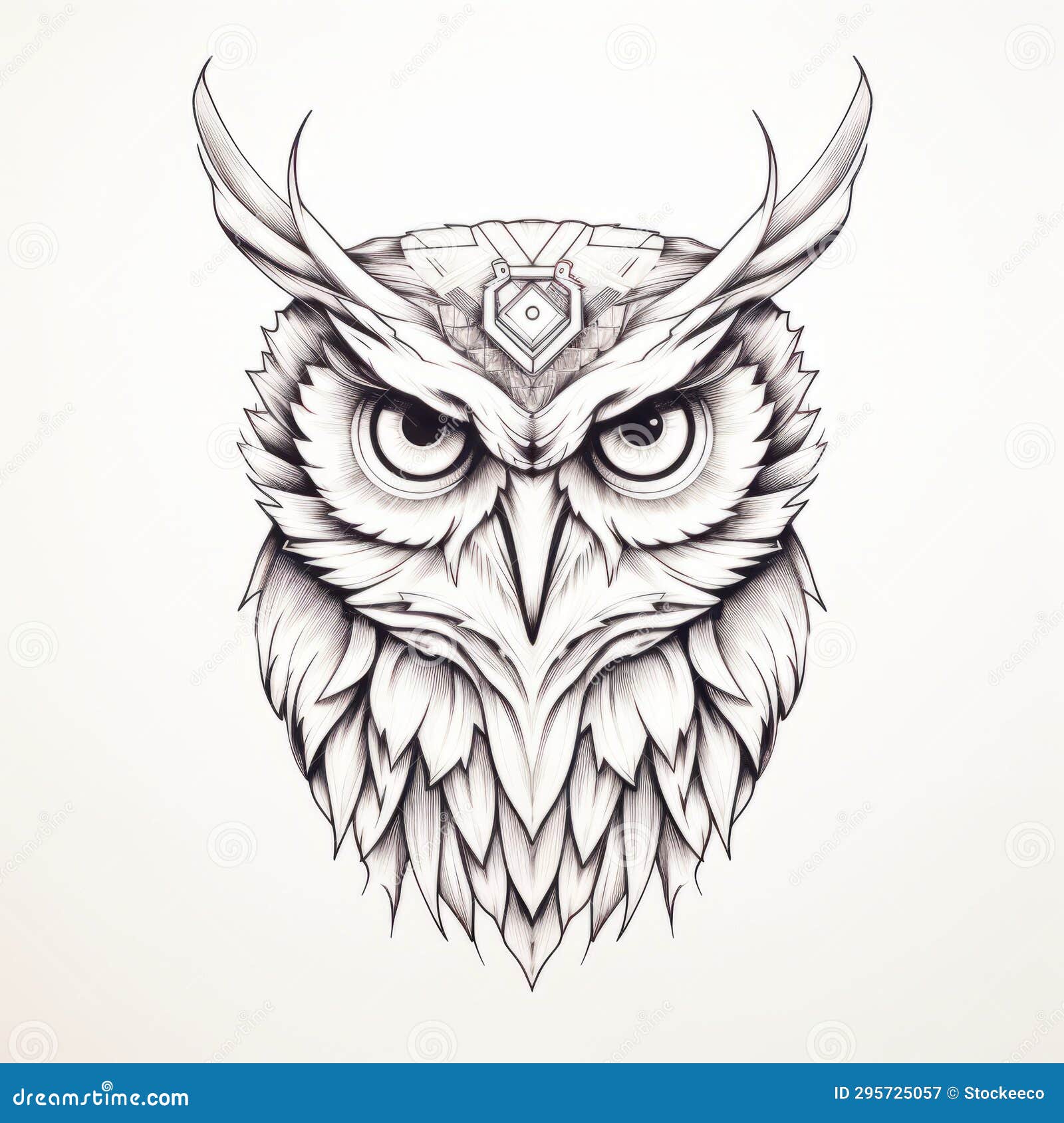 Luxurious Geometry Owl Tattoo Design With Subtle Ink Wash Stock