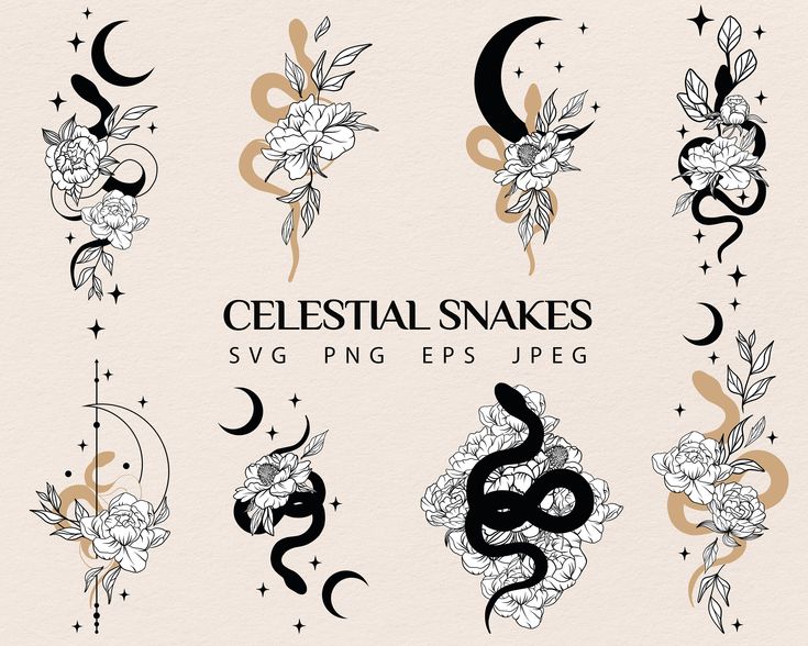 Magic Snake Snake With Floral Elements Moon And Star Halloween And