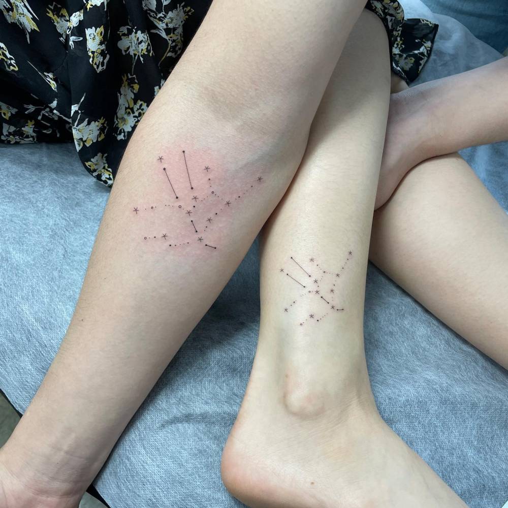 Matching Taurus And Virgo Constellations Tattooed On