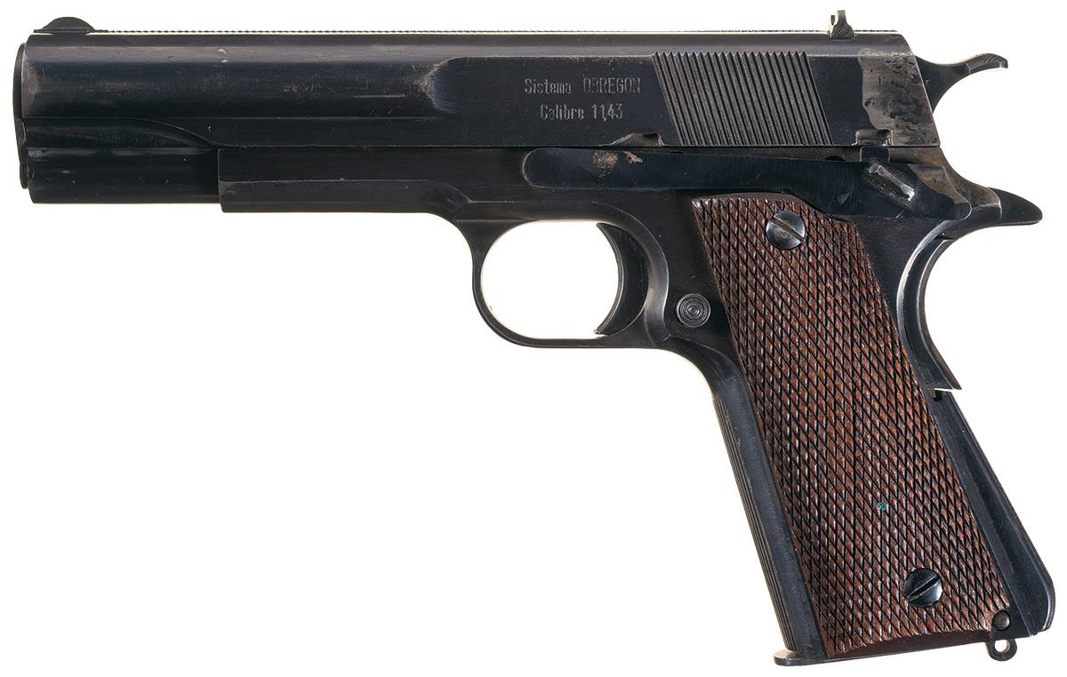 Mexican Obregon Semi Automatic Pistol With Silver Grips Circa Early