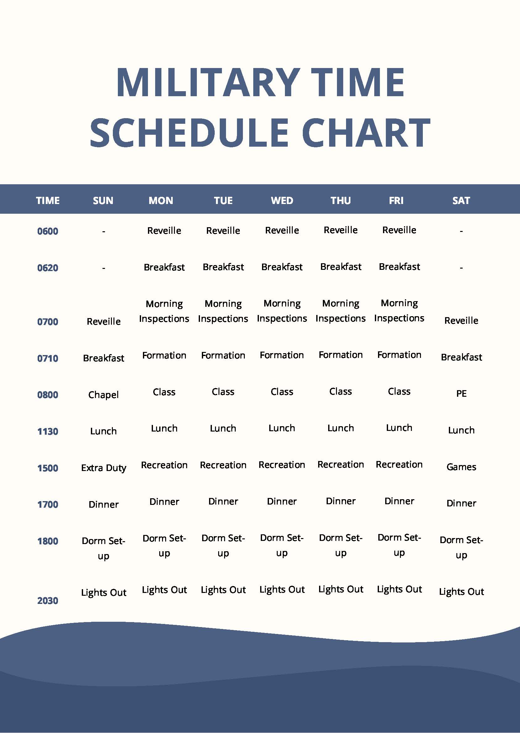 Military Time Schedule Chart Pdf Template Net