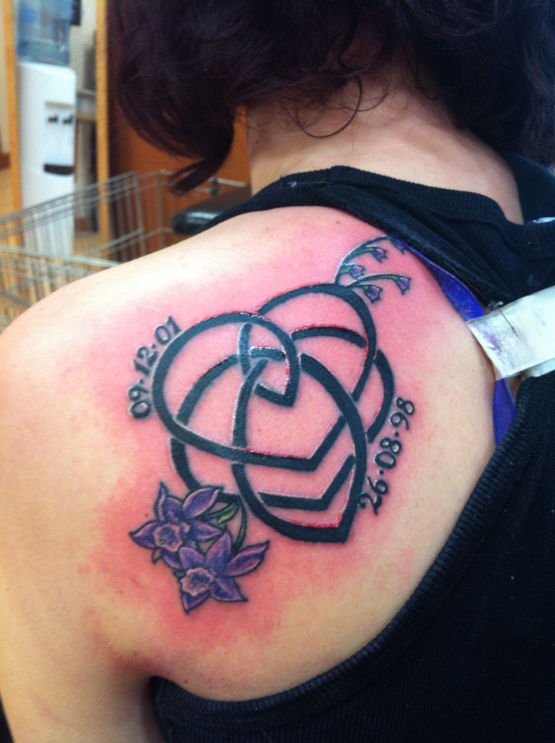 Motherhood Tattoo With Birthstones And Times Of Birth