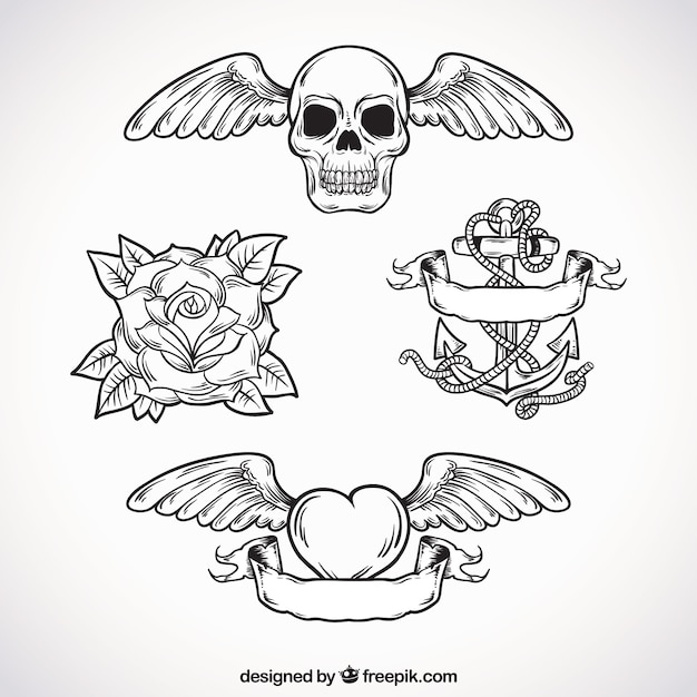 Pack Of Hand Drawn Tattoos Vector Free Download