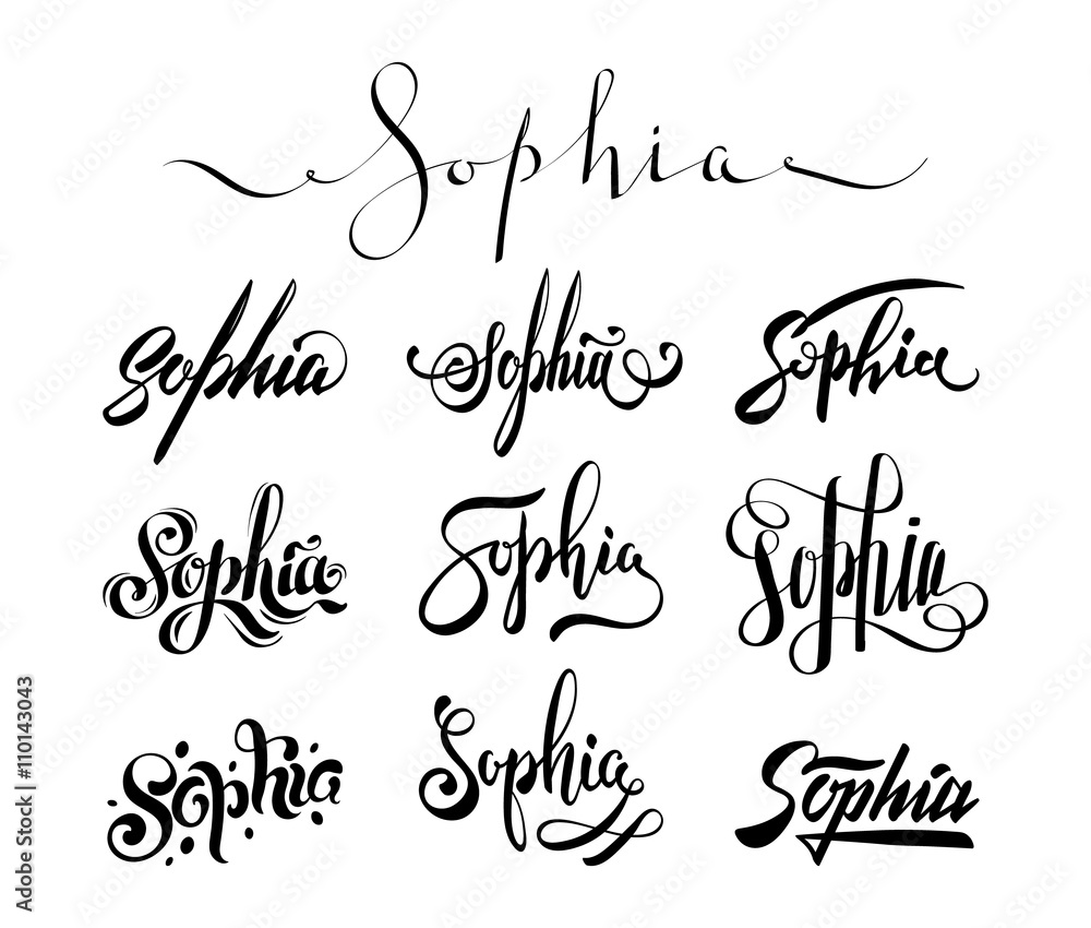 Personal Name Sophia Vector Handwritten Calligraphy Tattoo Design Set