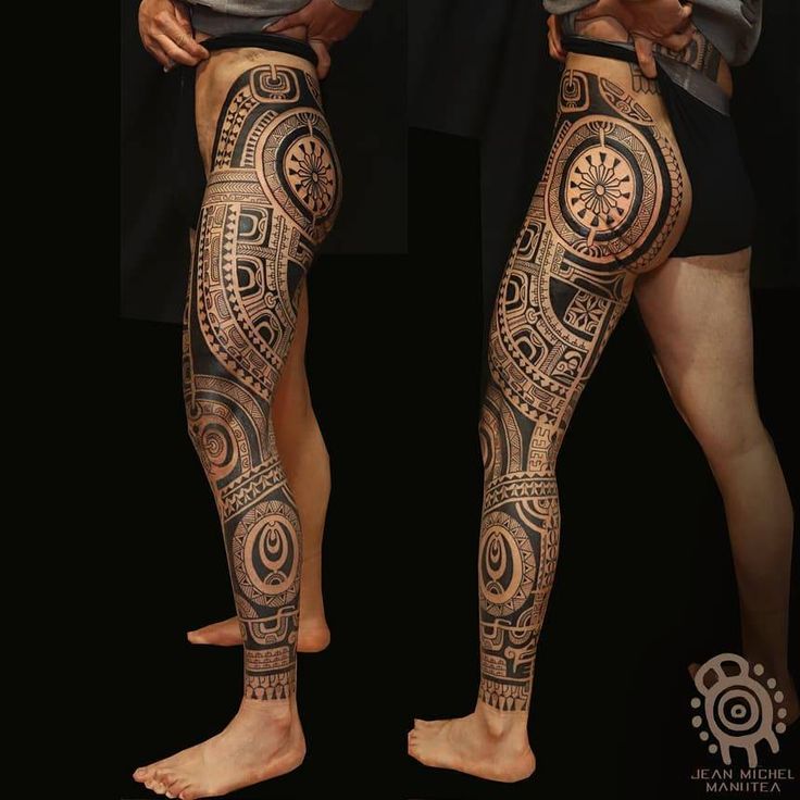 Polynesian Style Full Leg Sleeve Tattoo