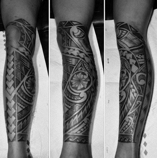 Polynesian Tribal Tattoo On Leg