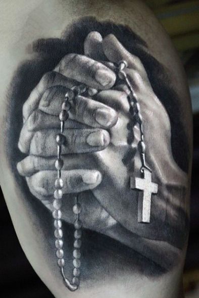 Praying Hands And Rosary Beads Tattoo Design