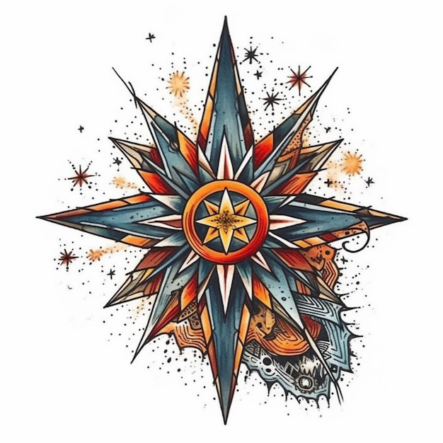 Premium Ai Image A Star Tattoo Design With A Skull And A Star