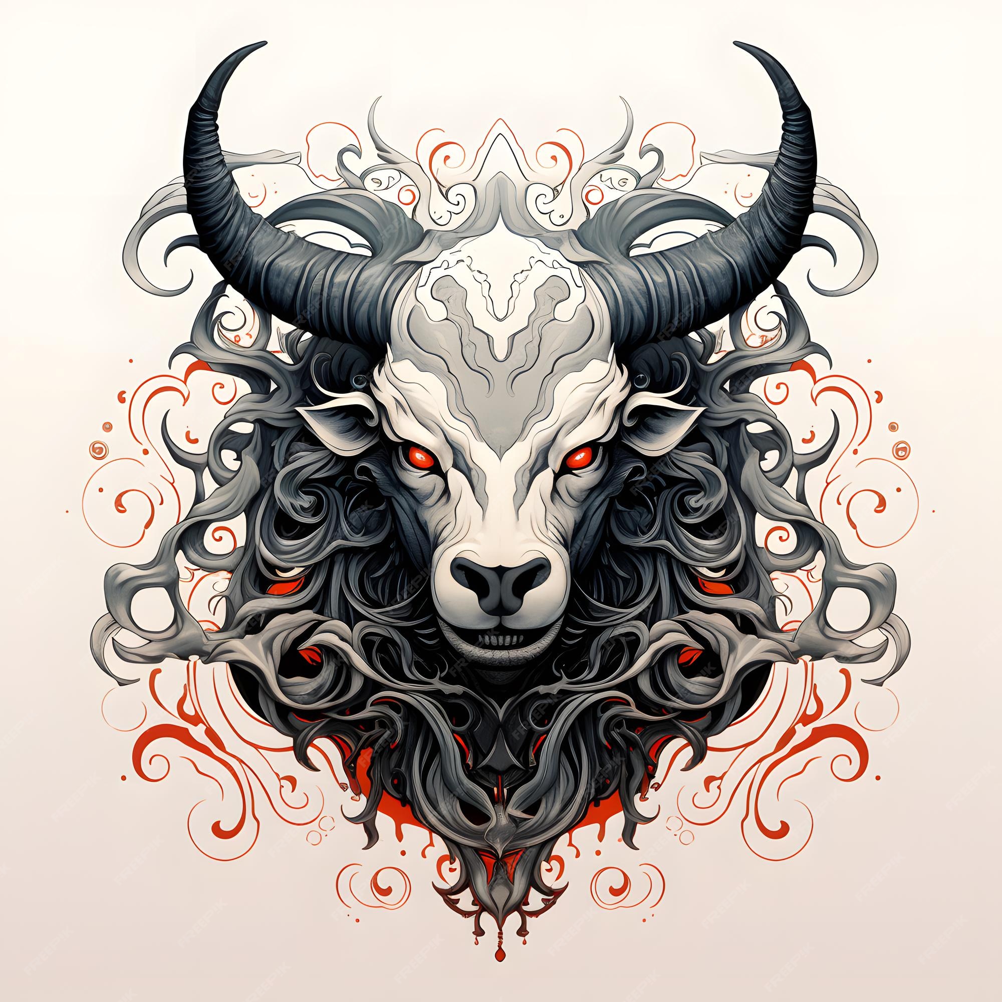 Premium Ai Image Angry Taurus Head Tshirt Tattoo Design Dark Art