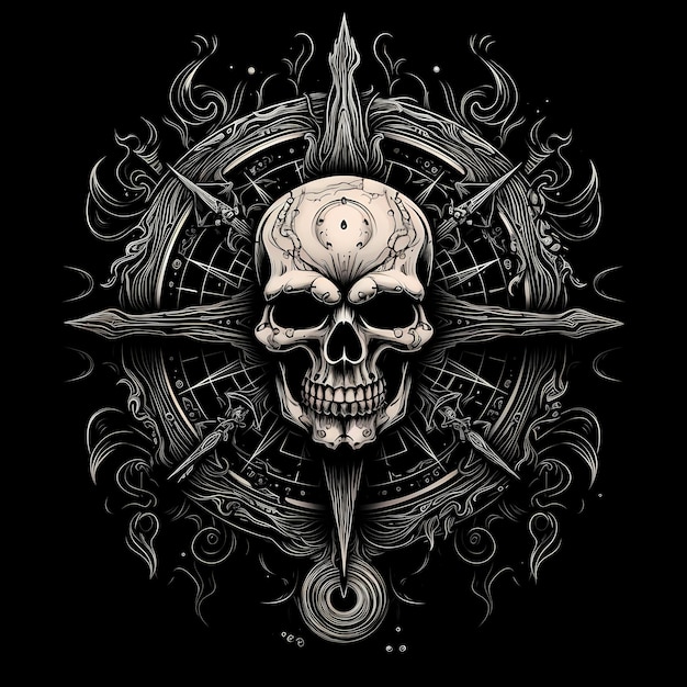 Premium Photo Skull And Compass Tattoo Design Illustration