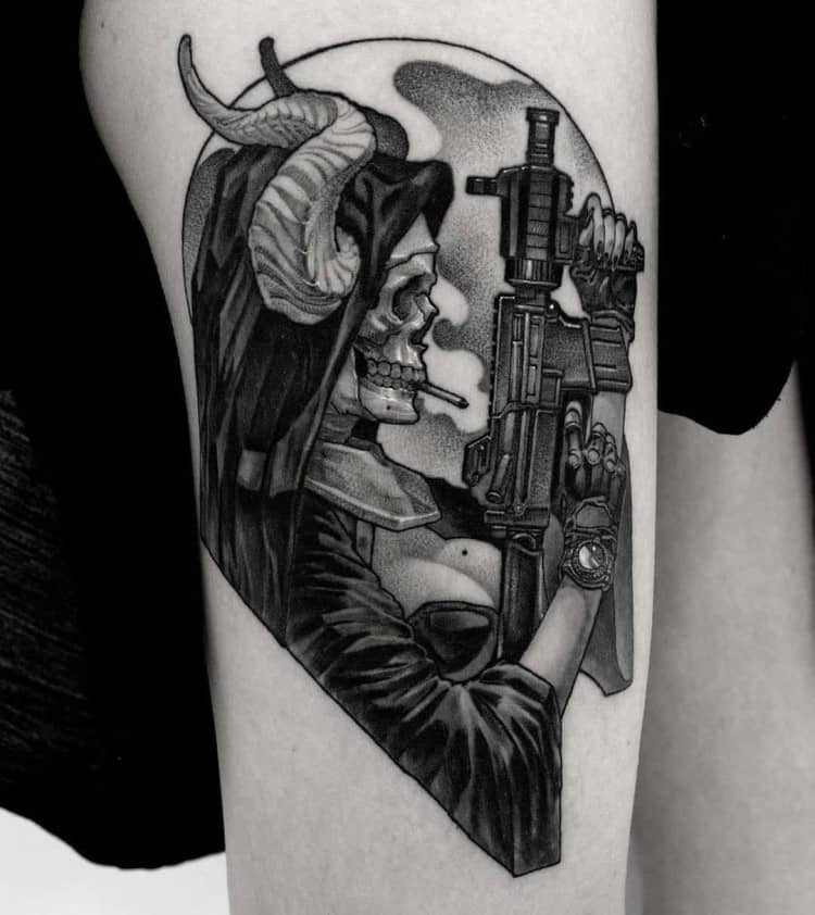 Premium Vector Skull And Gun Tattoo